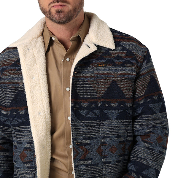 Veste Homme Wrangler Sherpa Doublée - Jacquard Motif Aztèque - Taille L - Marron - Neuf Avec étiquette