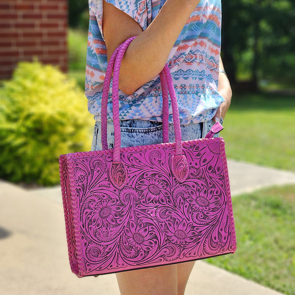 Codie Nylon Tote with Leather Accents | Southern Homestead Mercantile *New* Pink - Coated Canvas