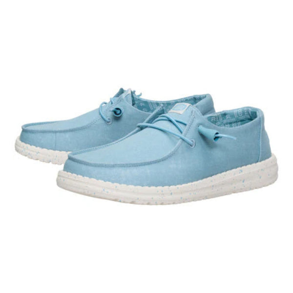 ワークユウロラインデイシュ Hey Dude Wendy Tourmaline Blue Stretch Canvas Slip On Shoes