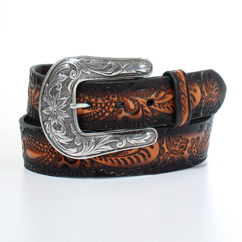 Angel Ranch Women's Hand Tooled Brown Floral Belt