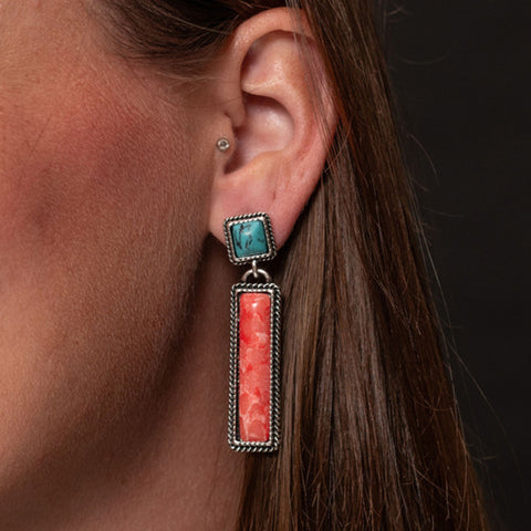 West And Co. Coral Bar & Turquoise Post Earrings