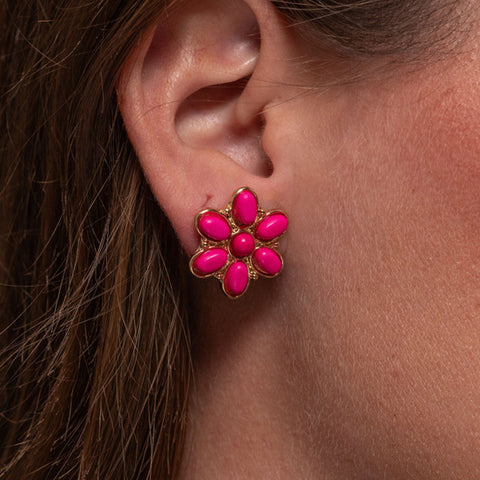 West and Company Pink Flower Studded Earrrings