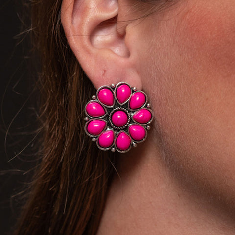 West and Co. Silver & Pink Flower Stud Earrings