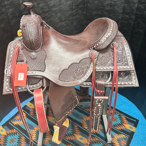 HR Saddlery 16 Inch Signature Chocolate Cowhorse with White Buck Stitching
