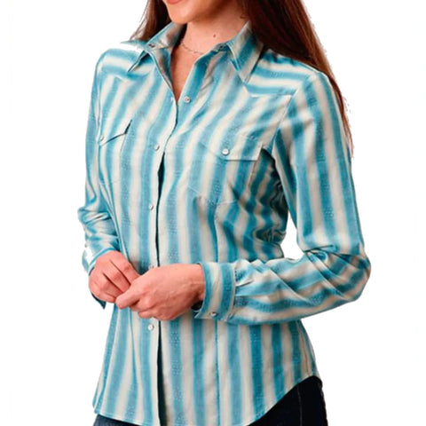 Roper Women's Aqua & Cream Ombre Stripe Shirt