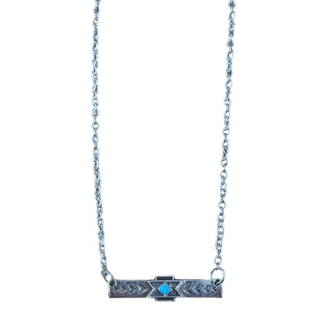 West and Co. Dainty Sliver Aztec Bar Necklace