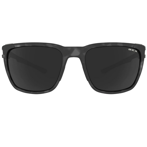 Bex Adams Sunglasses. They have a tortoise gray frame and gray tinted lenses.
