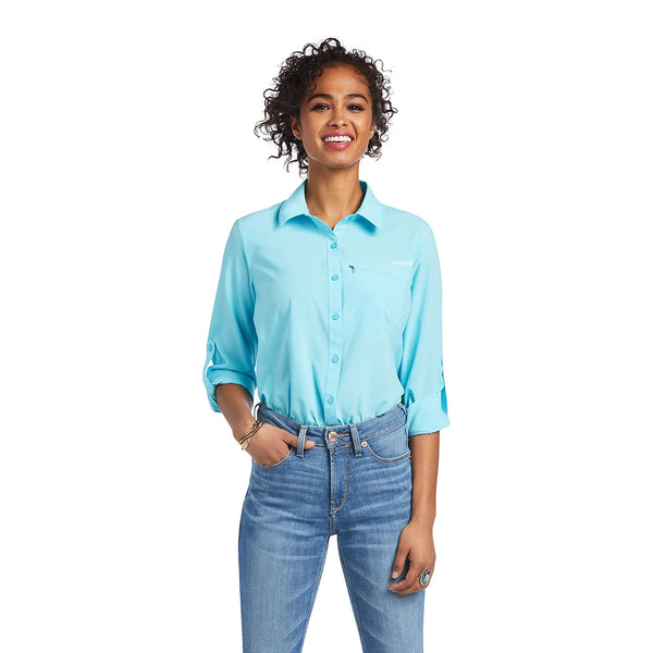 thumbnail image 2 of Ariat Women's Rebar Long Sleeve Shirt – Clear Sky Blue Plaid, 96% Cotton / 4% Spandex (Regular Fit) 2 of 6