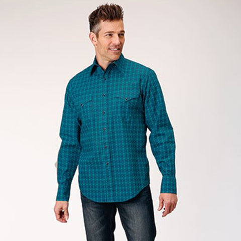 Roper Men's Green & Teal Tile Print Shirt