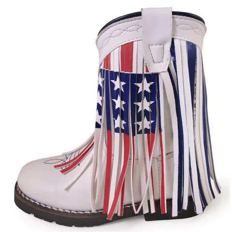 Smoky Mountain Kid's White Fringe Flag Boots