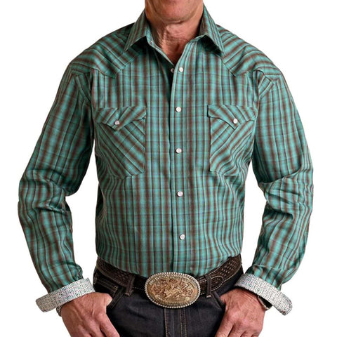 Men's Rough Stock Teal & Brown Plaid Flex Shirt