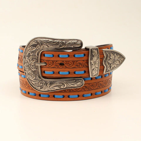 Women's Brown and Blue Floral Laced Belt 