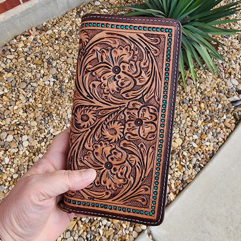 American Darling Tooled Leather & Turquoise Dot Wallet