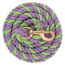 Striped Cotton Lead Rope/ Solid Brass Snap - Lime/Lavender