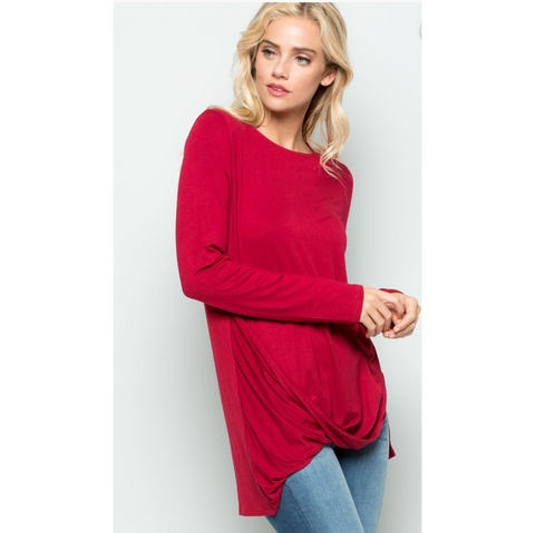Eesome USA Women's Burgundy Draped Front Blouse