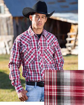 Wyoming Men's Red and Black Plaid Long Sleeve Shirt