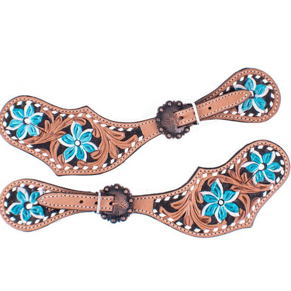 Rafter T Ranch® Kids Spur Straps With Turquoise Sunflower Tooling