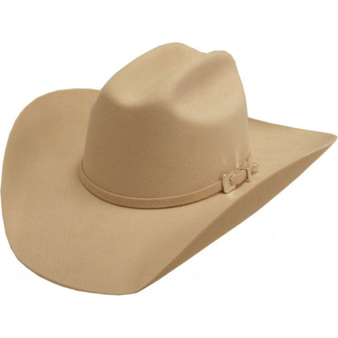 Tan Felt cowboy hat with hat band and buckle. 