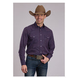 Men's Long Sleeve Western Style Shirt in Wine & Navy Colors