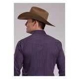 Men's Long Sleeve Western Style Shirt in Wine & Navy Colors Back View