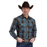 Roper Men's Long Sleeve Snap Plaid Blue Western Shirt
