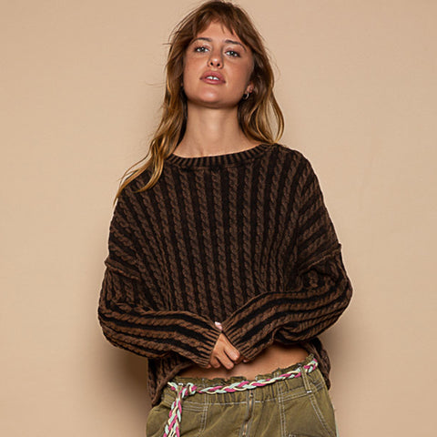 Pol Clothing Women's Vintage Twist Weave Sweater
