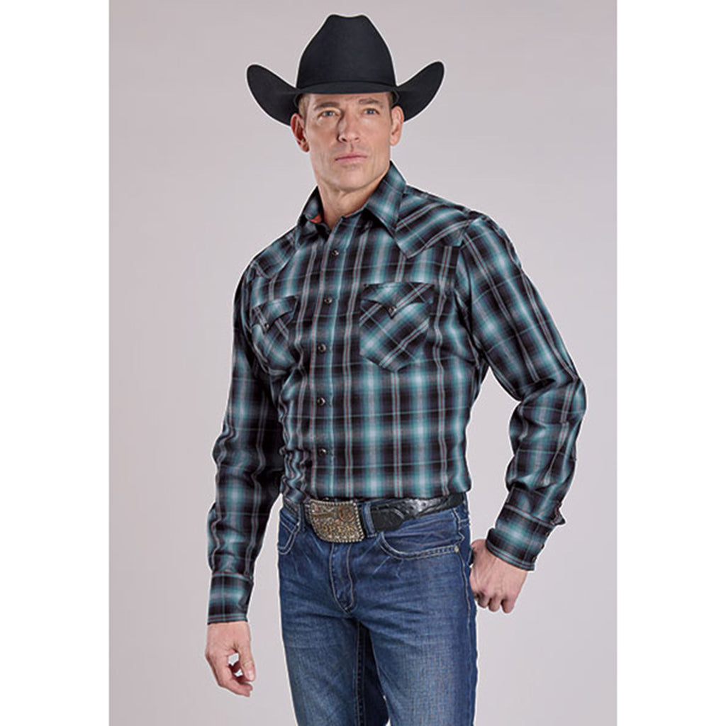Men's Roper Snap Front Shirt in Black & Teal