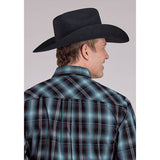 Men's Roper Snap Front Shirt in Black & Teal Back View