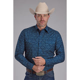 Men's Blue Diamond Print Long Sleeve Shirt