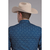 Men's Blue Diamond Print Long Sleeve Shirt