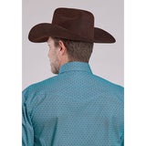Roper Men's Long Sleeve Snap Aztec Diamond Geo Blue Western Shirt back view