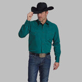 Solid Teal Long Sleeve Snap Shirt with Two Chest Pockets