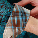 Accent cuff, brown, blue, and white plaid. 