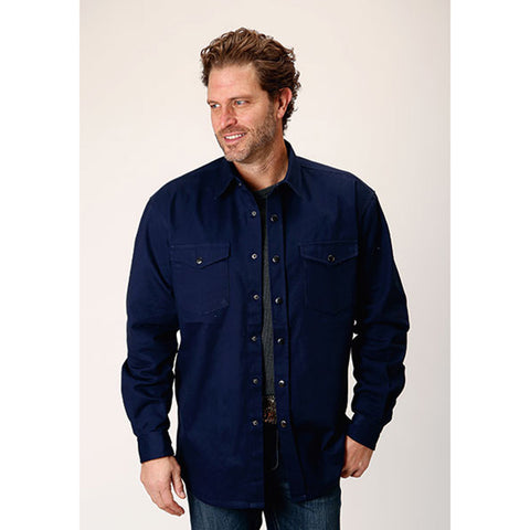 Roper Men's Brushed Navy Long Sleeve Button Up