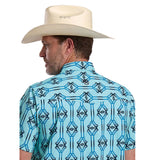 Roper Men's Aqua Aztec Short Sleeve Button Up Back