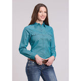 Roper Women's Aztec Diamond Geo Teal 100% Cotton L/S Shirt
