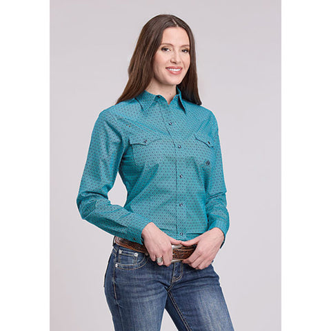 Roper Women's Aztec Diamond Geo Teal 100% Cotton L/S Shirt