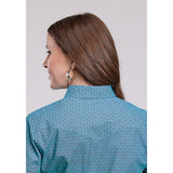 Roper Women's Aztec Diamond Geo Teal 100% Cotton L/S Shirt Back View