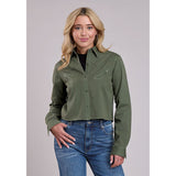 Roper Women's Green Long Sleeve Button-Down Shirt With Faux Smile Pockets