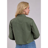 Roper Women's Green Long Sleeve Button-Down Shirt With Faux Smile Pockets Back View