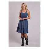 Dark denim tank dress with gathered waist