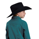 Back view of girl wearing solid teal long sleeve shirt