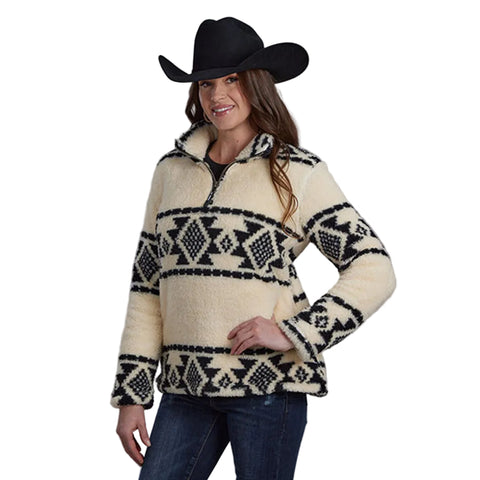 Women's Black & Cream Aztec 1/4 Zip Fleece Jacket