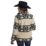 Back View of Women's Black & Cream Aztec Fleece Jacket