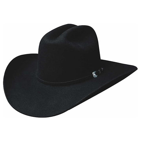 black x cowboy hat with matching band and silver buckle