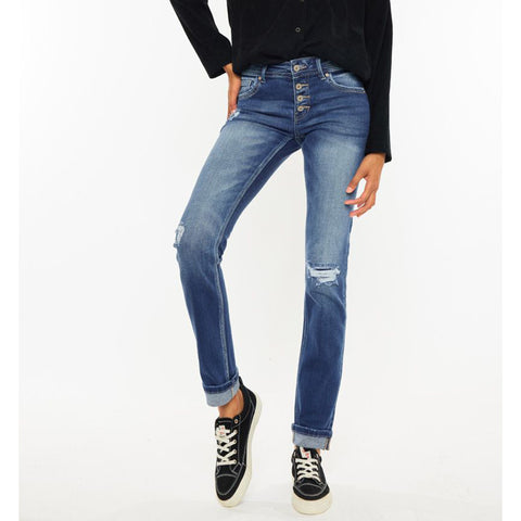 KanCan Women's Mid Rise Skinny Straight Leg Jeans