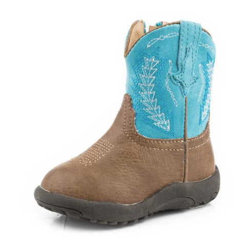 Brown and Turquoise Round Toe infant Boot