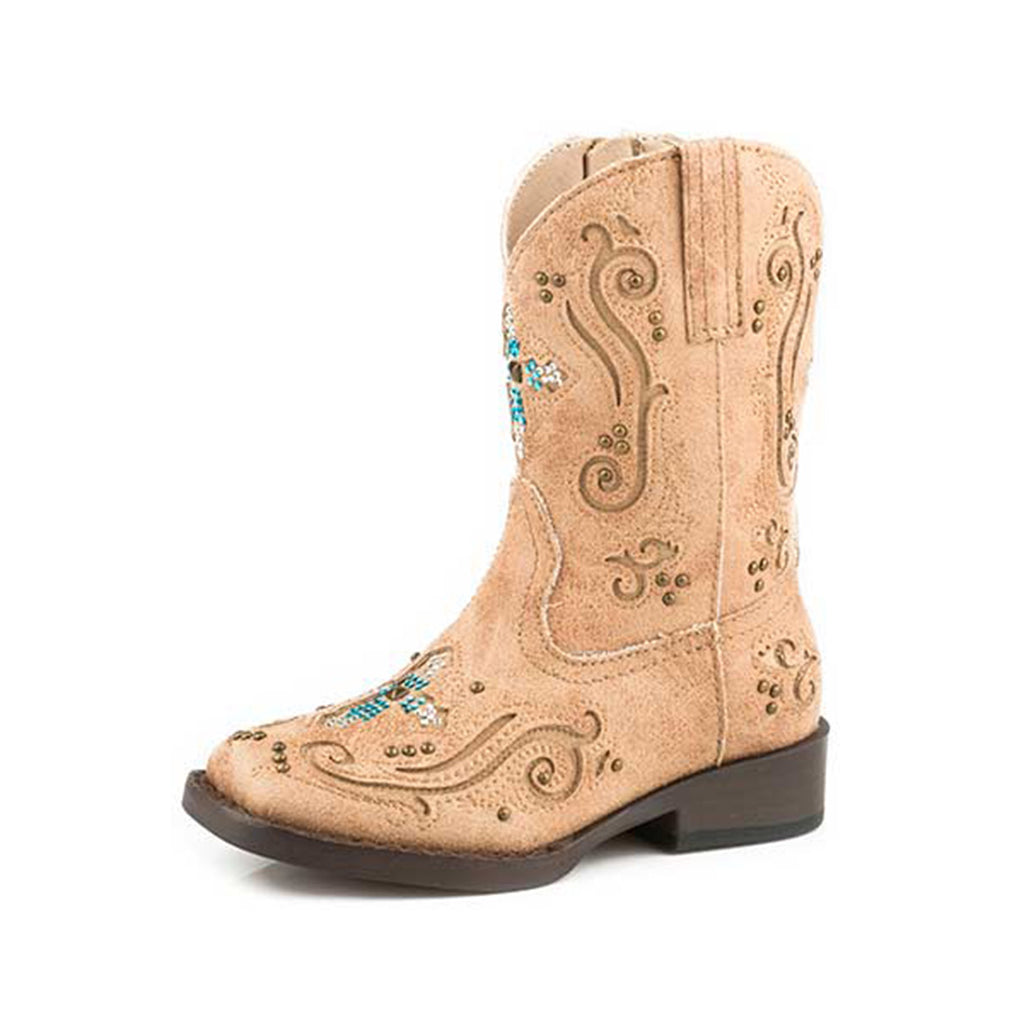 Tan/Turquoise Bling Square Toe Boot