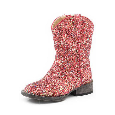 Red Glitter Square Toe Boot