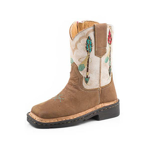 Tan Arrow Print Square Toe Boots